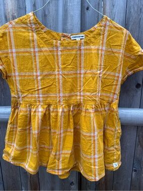 Toad&Co Yellow Plaid Peplum Blouse